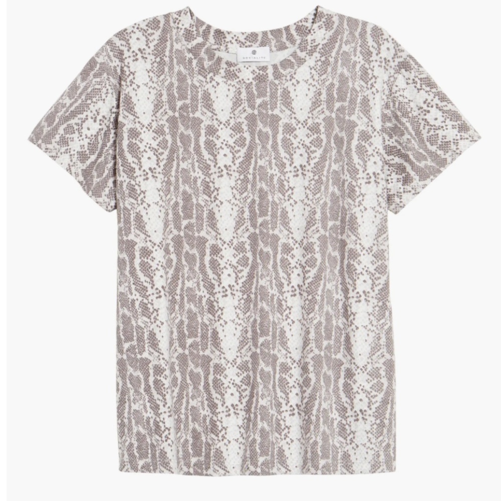 Socialite Crewneck T-Shirt - Grey and White Snake Print - Size Large